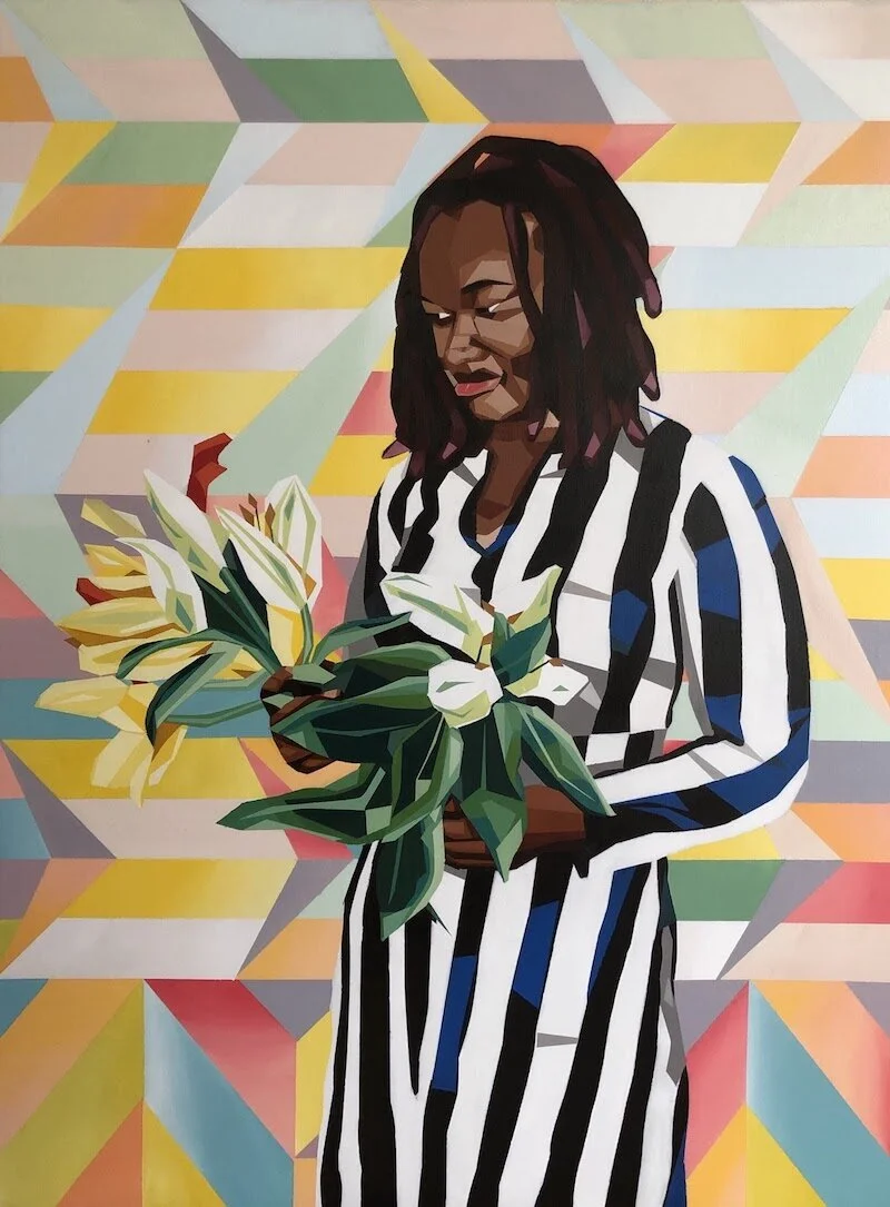 Taylor with Flowers. Acrylic on Canvas, 30” x 40”