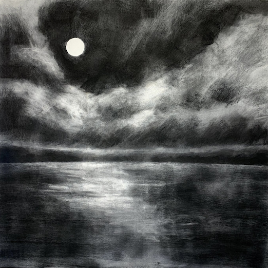Changing Weather, Willow Charcoal on Canvas, 36” x 36”