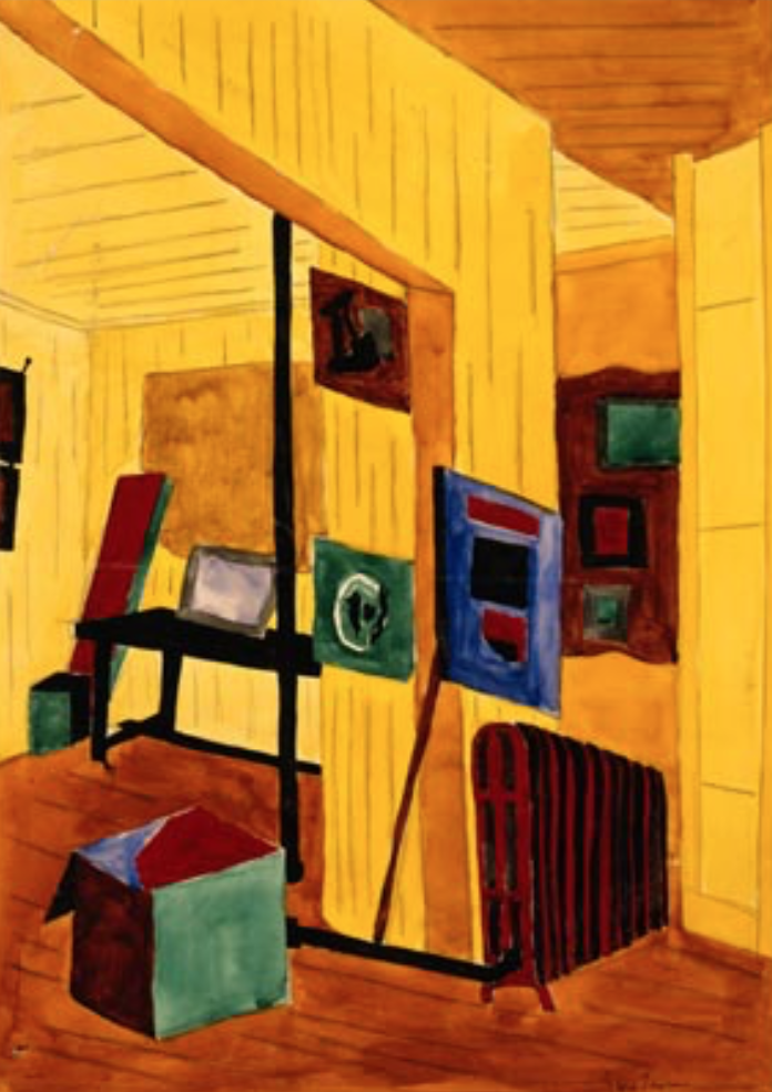 Studio Corner by Jacob Lawrence (1936), a painting that served as inspiration for the portrait
