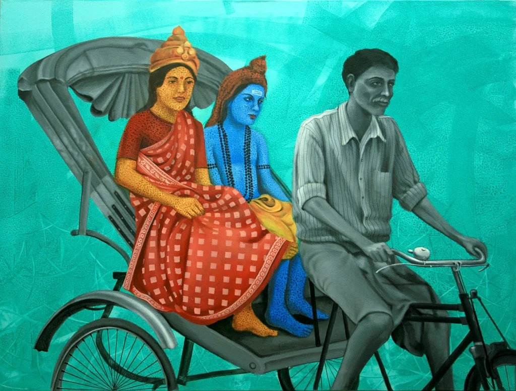 Having God on my Rickshaw - Amarendra Maharana - 36x48inch - Acrylic on Canvas