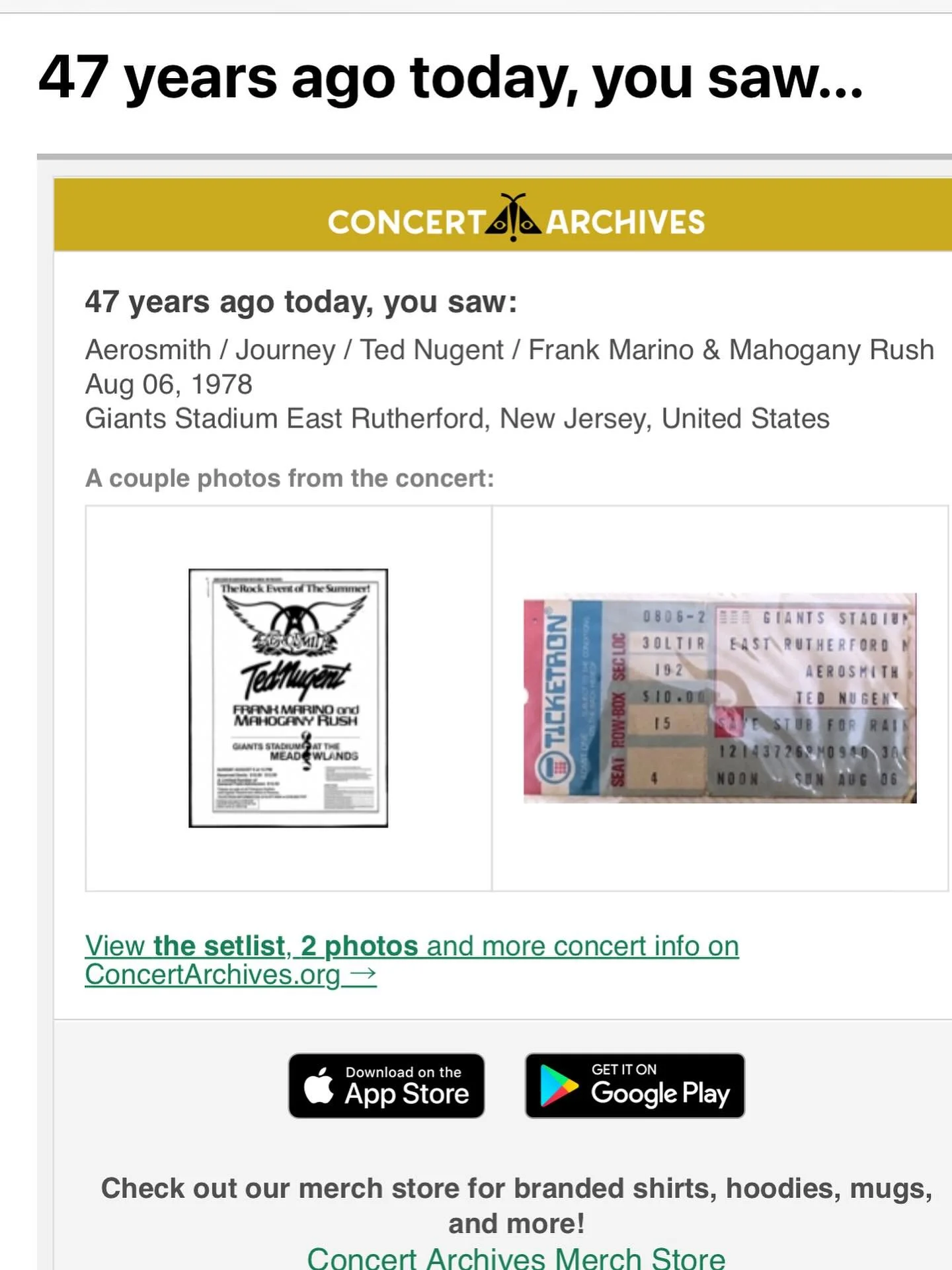 I believe this was the second show ever at the stadium. (FYI Nugent was co-headliner and played right before Aerosmith, not Journey). #dadrock #dadweed #meadowlands #dazedandconfused #jimmyhoffa