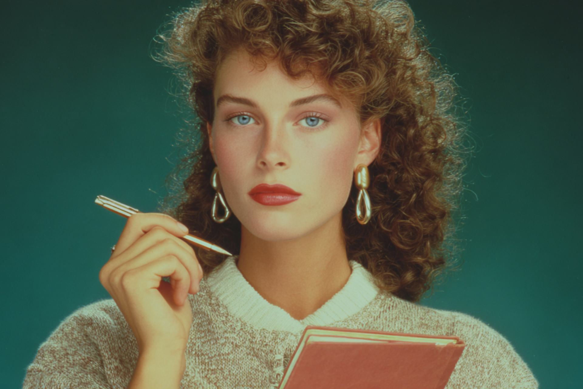 An image of a woman holding a pen and a notebook, ready to kill it with a new set of hobby trackers for the new year