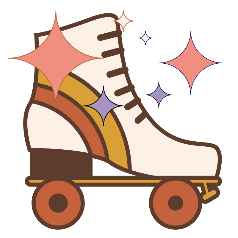 a graphic of a roller skate with sparkles