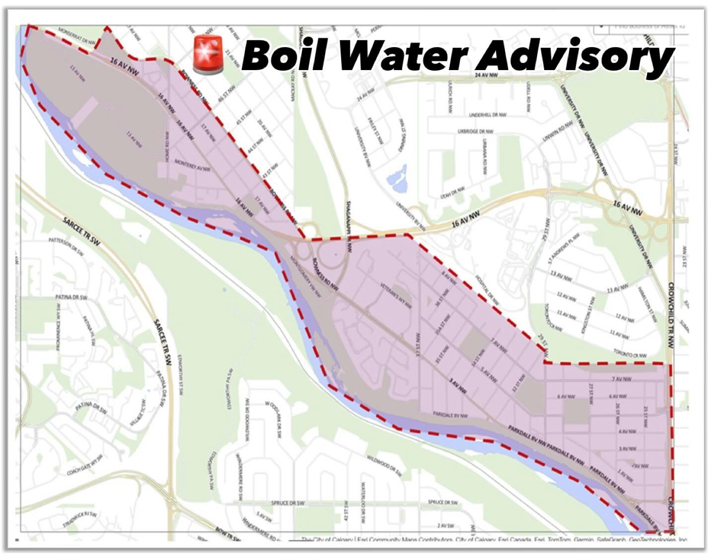 🚨 Due to a water main break last night on 16 Ave, Ward 7 residents in the communities of Parkdale, Point McKay and West Hillhurst are currently under a boil water advisory and all Calgarians are being asked to conserve water. Updates available at ca
