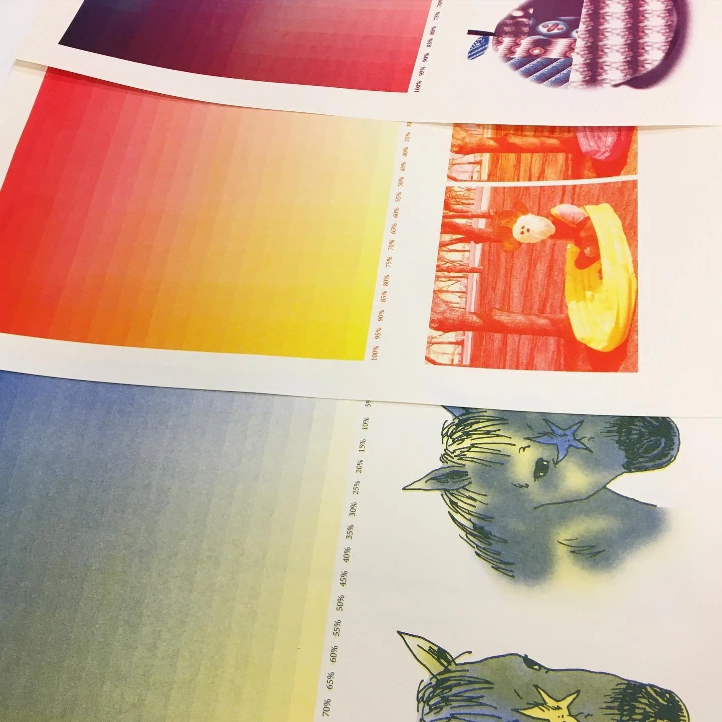 Risograph color mixing tests.  2021.