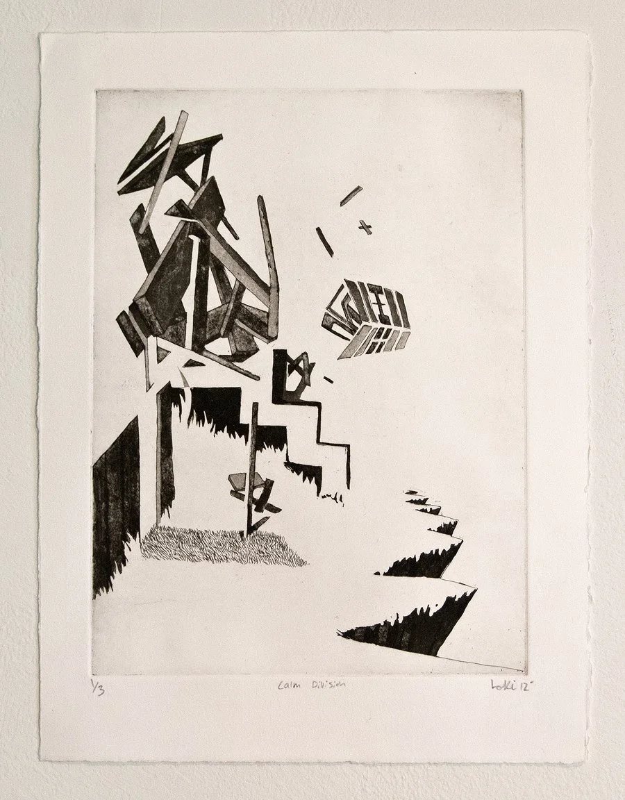 "Calm Division". Intaglio print with hard-ground etching & several stages of rosin etching. 2012