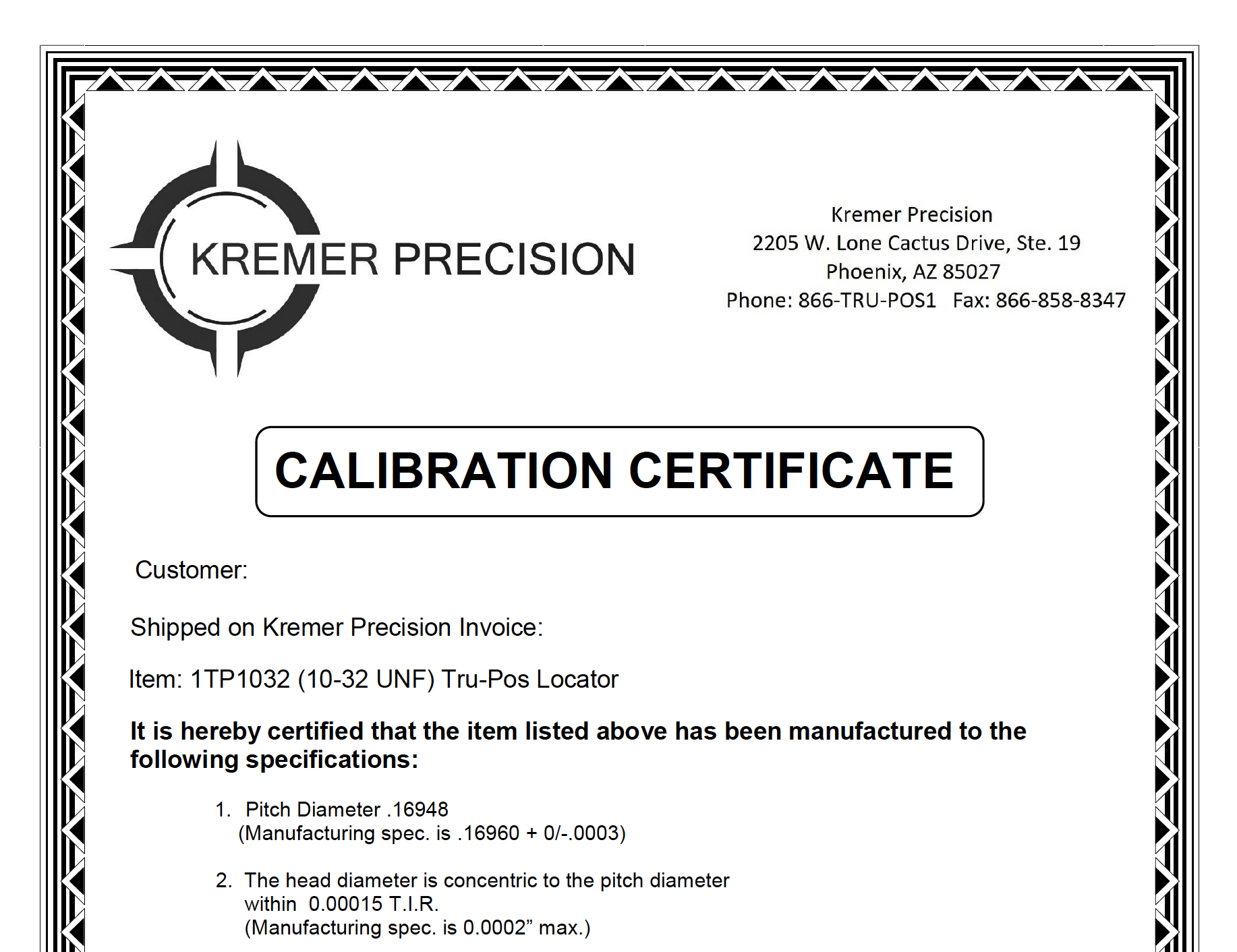 TR (NIST Traceable Calibration Certificate)