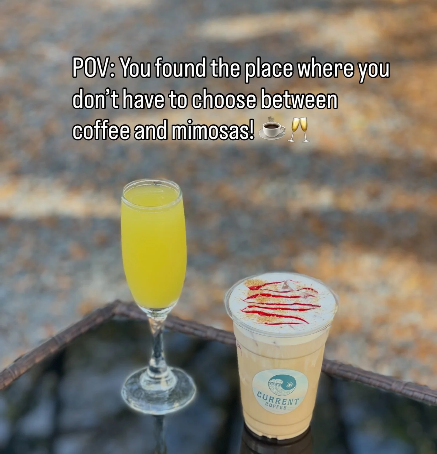 Coffee or mimosa?
The answer is both! ☕🍊

Come hang with us at Current! #currentcoffeeilm