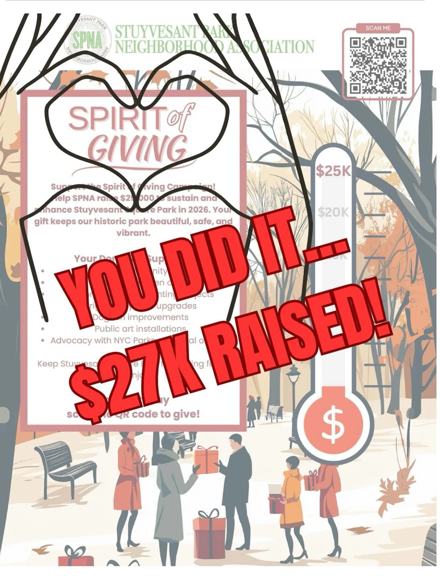 You did it!
 
A huge thank you to everyone who participated in our Spirit of Giving campaign&mdash;and helped us do something extraordinary. Together, you didn&rsquo;t just help us reach our $25,000 fundraising goal&mdash;you carried us beyond it. Th