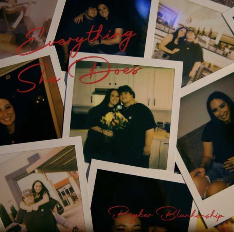 A collage of several photographs featuring two women and various individuals in different settings. Overlaid text reads 'Everything She Does' and 'Provider Blankership' in red script.