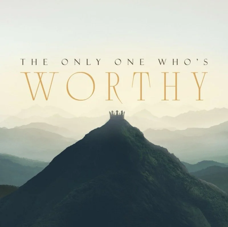 A mountain with a crown on top and the text "The only one who's worthy" above it.
