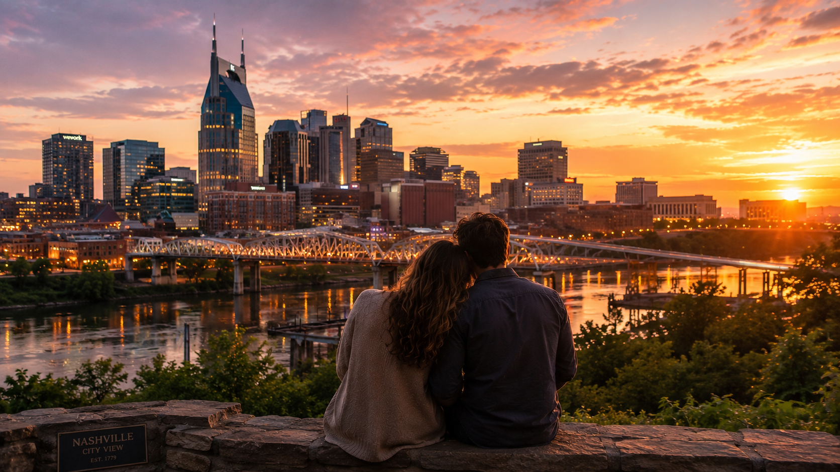 Couple overlooking the Nashville skyline, reflecting restorative Nashville marriage coaching and relationship support.
