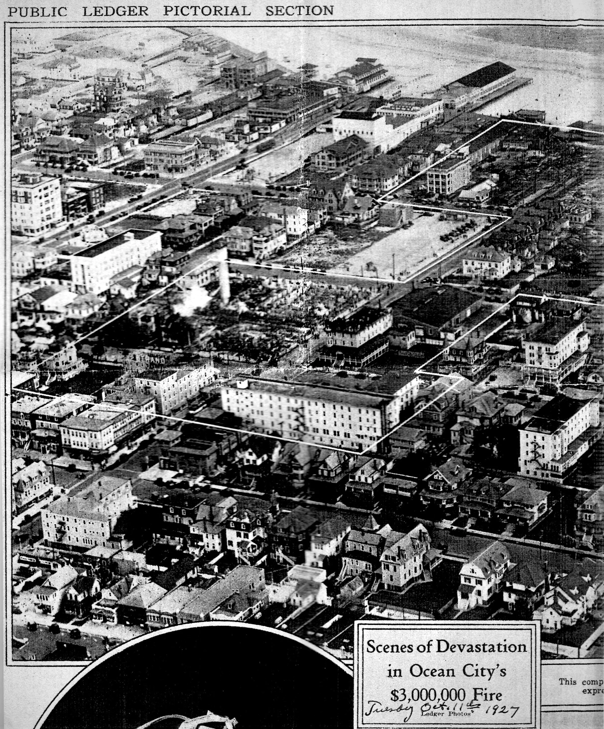 1927 Oct 16 Ocean City NJ aerial view of fire damage in Public Ledger.jpg