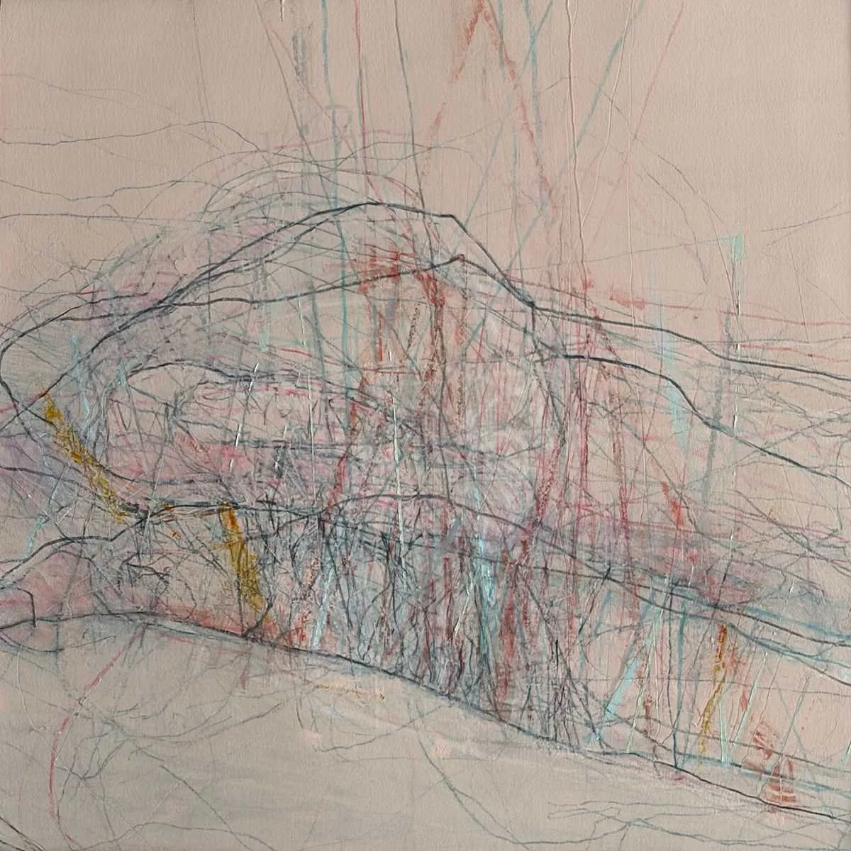 Sketch of a mountain range with detailed lines and colors showing peaks and valleys.