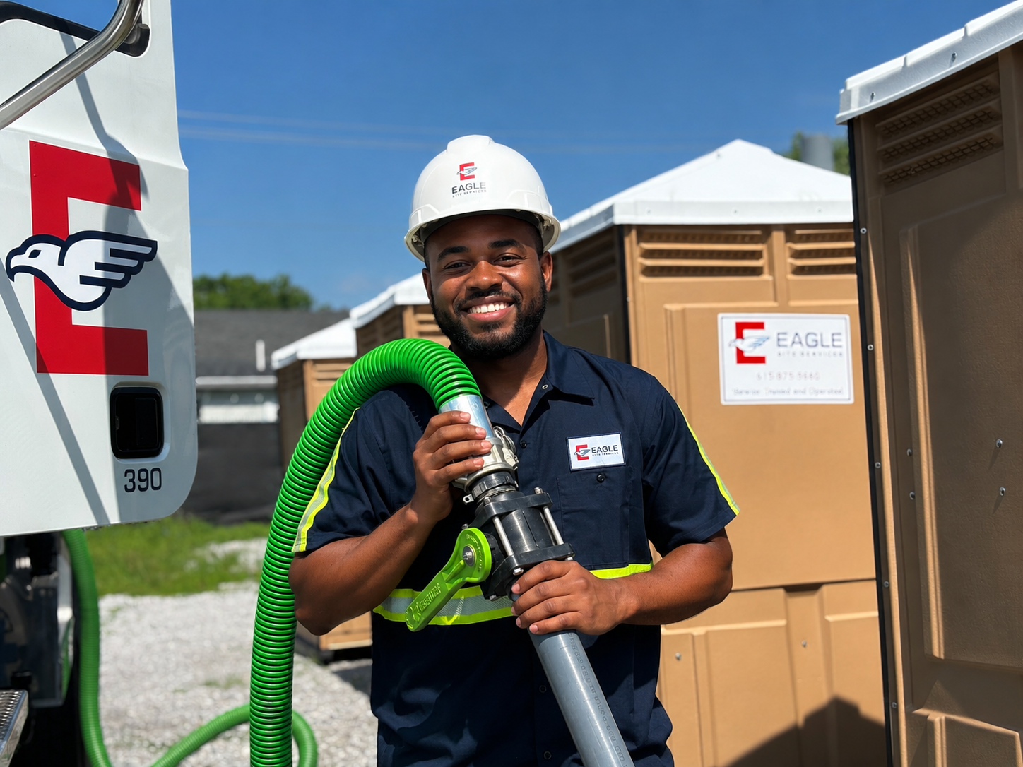 One of our portable sanitation drivers ready to service our rental equipment in Nashville, TN.