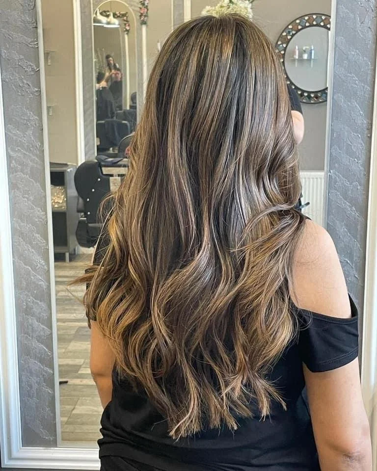 Brunette balayage with soft caramel highlights by CS London HairShine in Mill Hill, North London