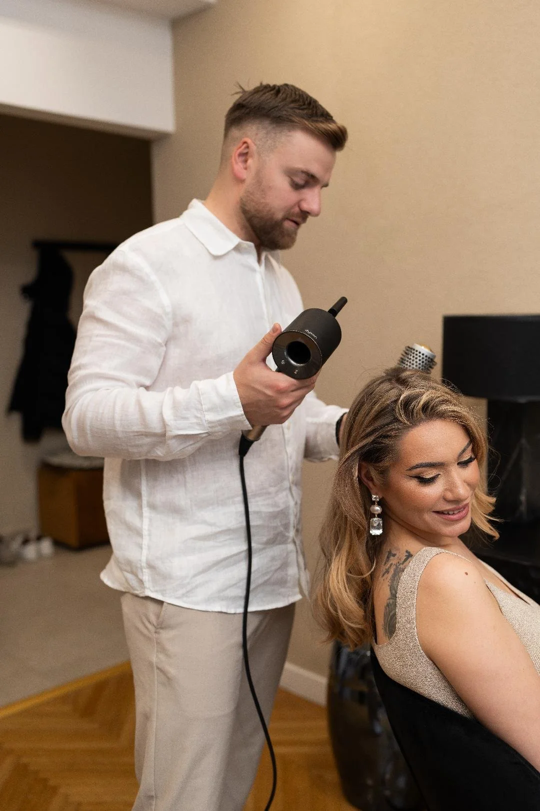 Hair colour specialist styling a client at CS London HairShine in Mill Hill, North London