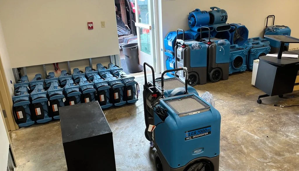 Image of a room full of rental equipment