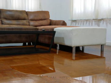 soaked floor around furniture in a living room