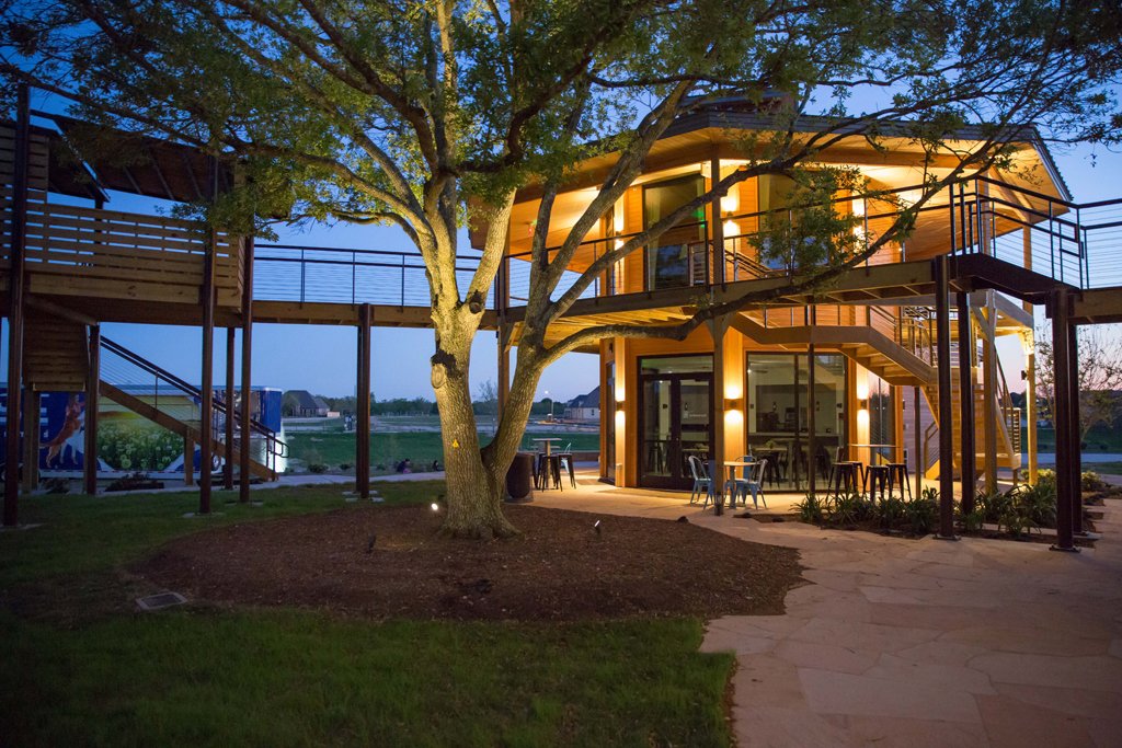 Unique two-story café and elevated deck area in Cane Island overlooking the water