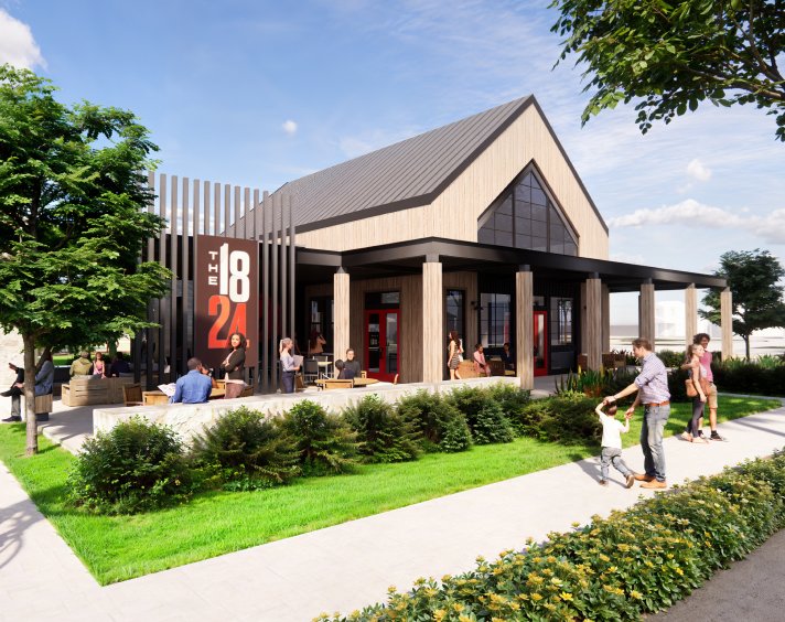 Families and friends enjoying outdoor spaces at Austin Point's The 1824 venue