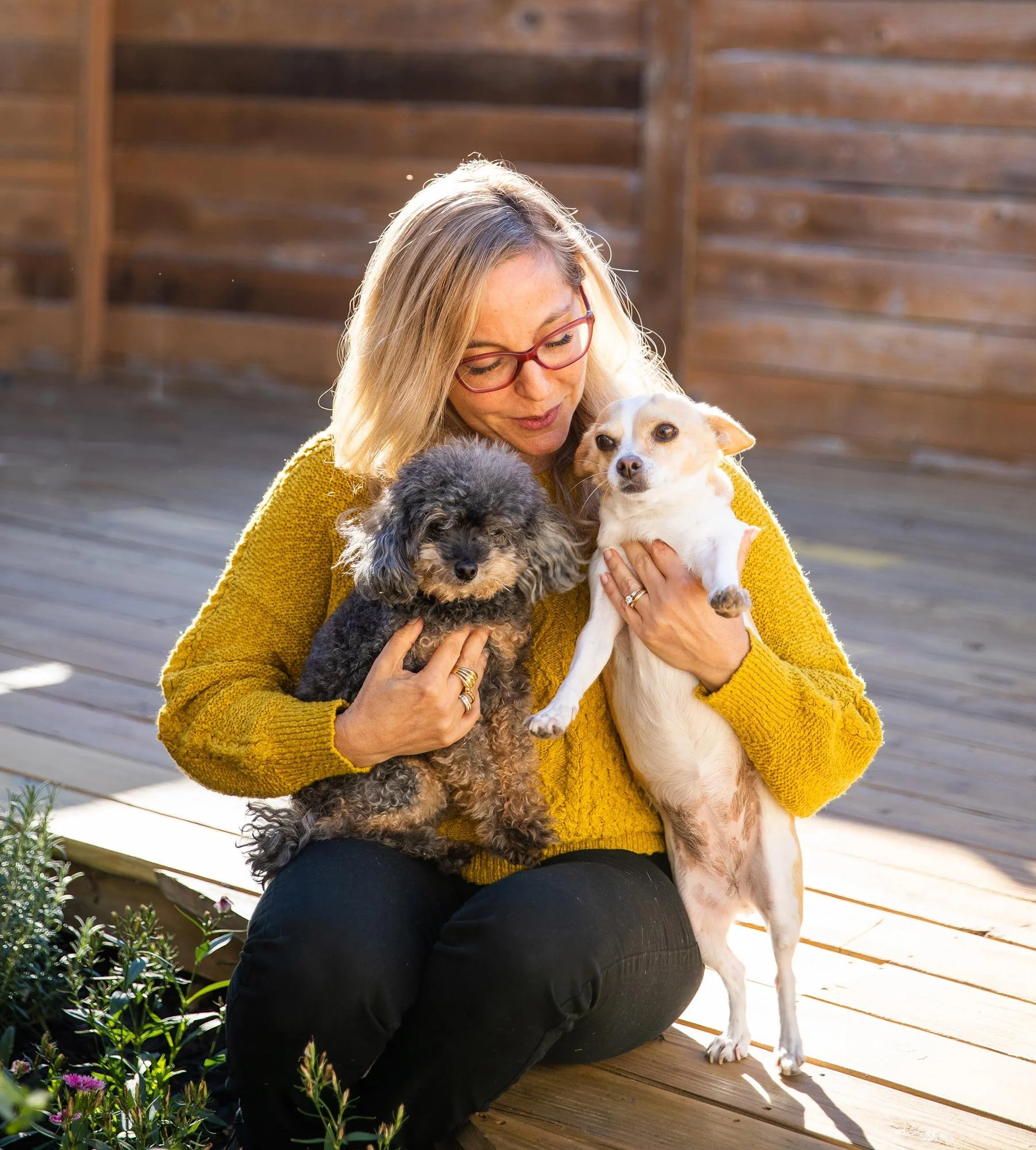 Debbie Radzinsky, LCSW with Her Two Dogs: Licensed Psychotherapist in Austin Texas and New York