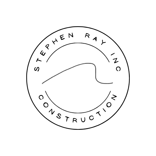 A circular logo with the text 'Stephen Ray Inc' at the top and 'Construction' at the bottom. Inside the circle, there is a simple outline of a curved line.