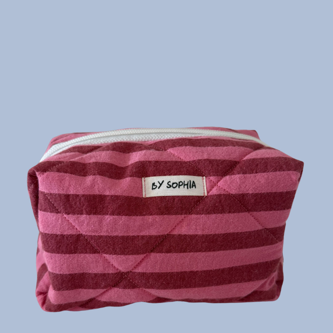 Berry Pink Stripe Makeup Bag