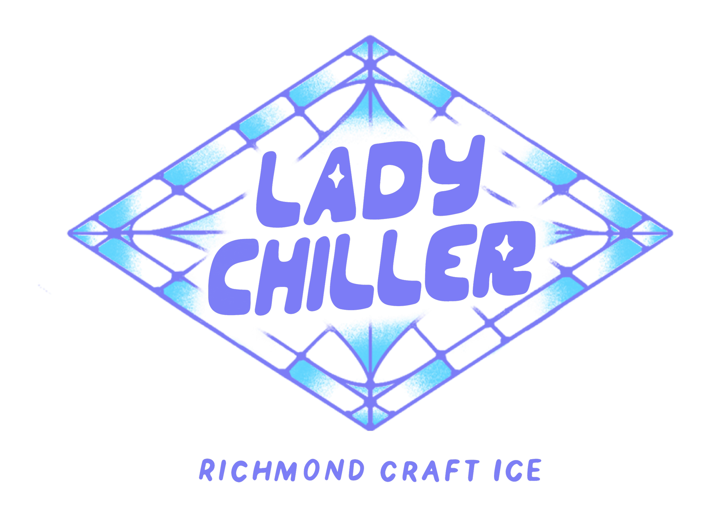 Neon-style logo with a diamond shape, featuring the words 'Lady Chiller' in purple text, and 'Richmond Craft Ice' written below in smaller purple font.