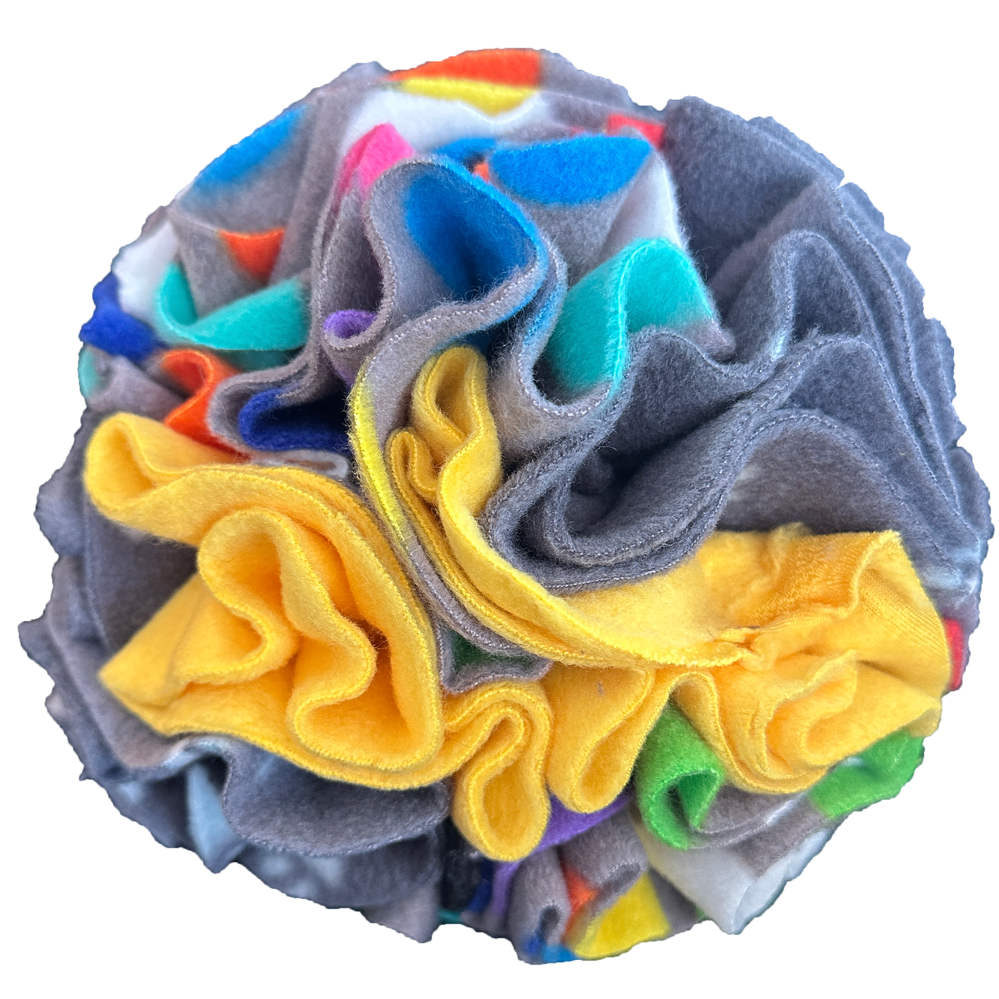 Snuffle Ball - Yellow, Grey, Rainbow Accent