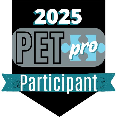 2025 PET Pro participant badge with the word "Participant" on a teal ribbon.