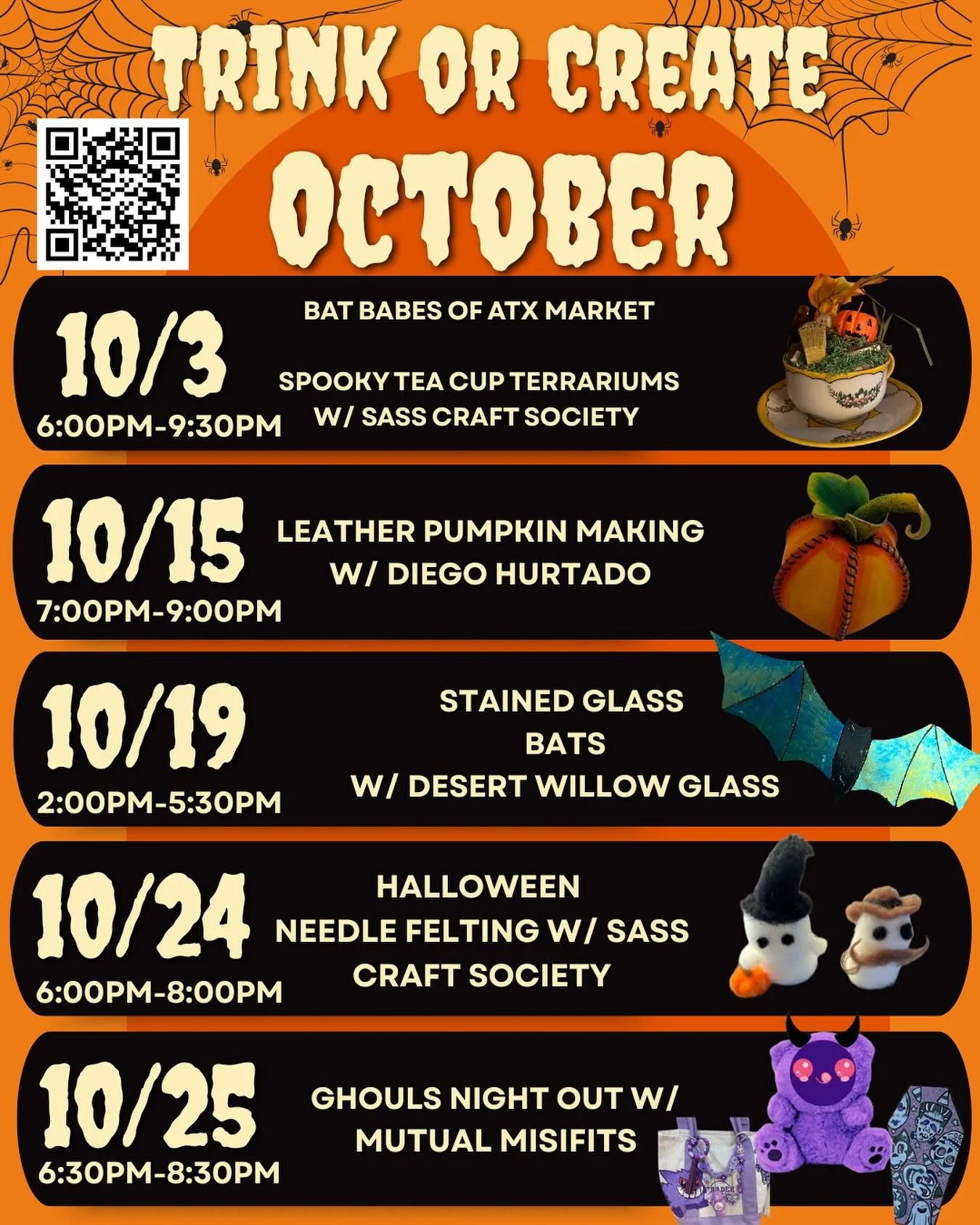 Get ready for Halloween by diving into a trio of spooky and creative craft sessions with Trinkets ATX Craft Social! All materials are provided, so just bring your creative spirit.

Spooky Craft Classes:

* Spooky Teacup Terrariums
 * Friday, October 