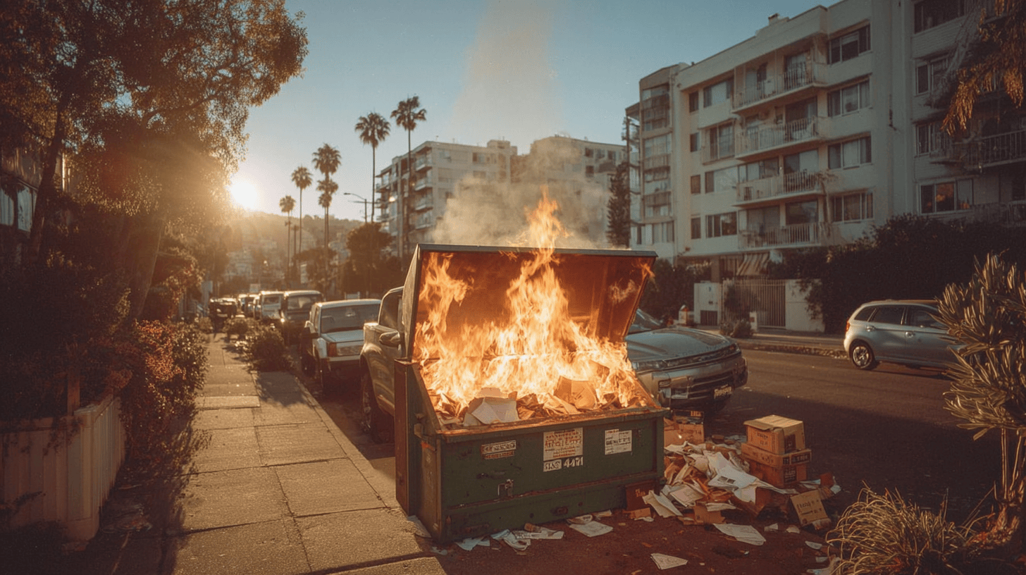 A dumpster on fire at sunset symbolizing the chaos of selling a business without proper exit planning