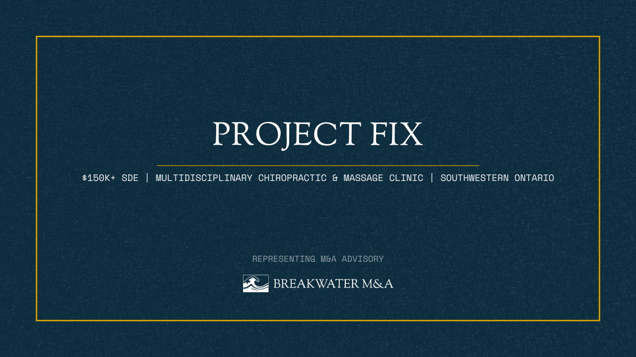 Project Fix teaser image for $150K+ SDE multidisciplinary chiropractic and massage clinic for sale in Southwestern Ontario represented by Breakwater M&A.