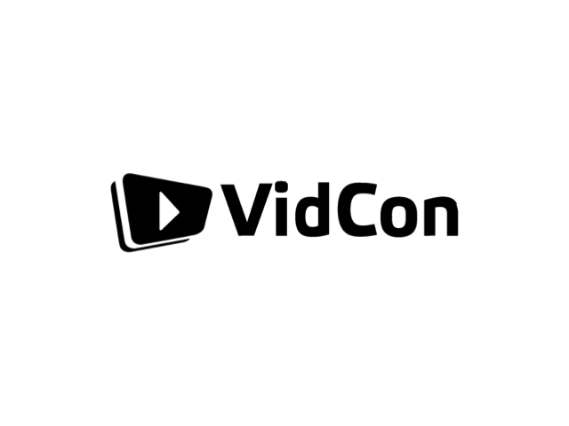 VidCon logo with a stylized play button icon