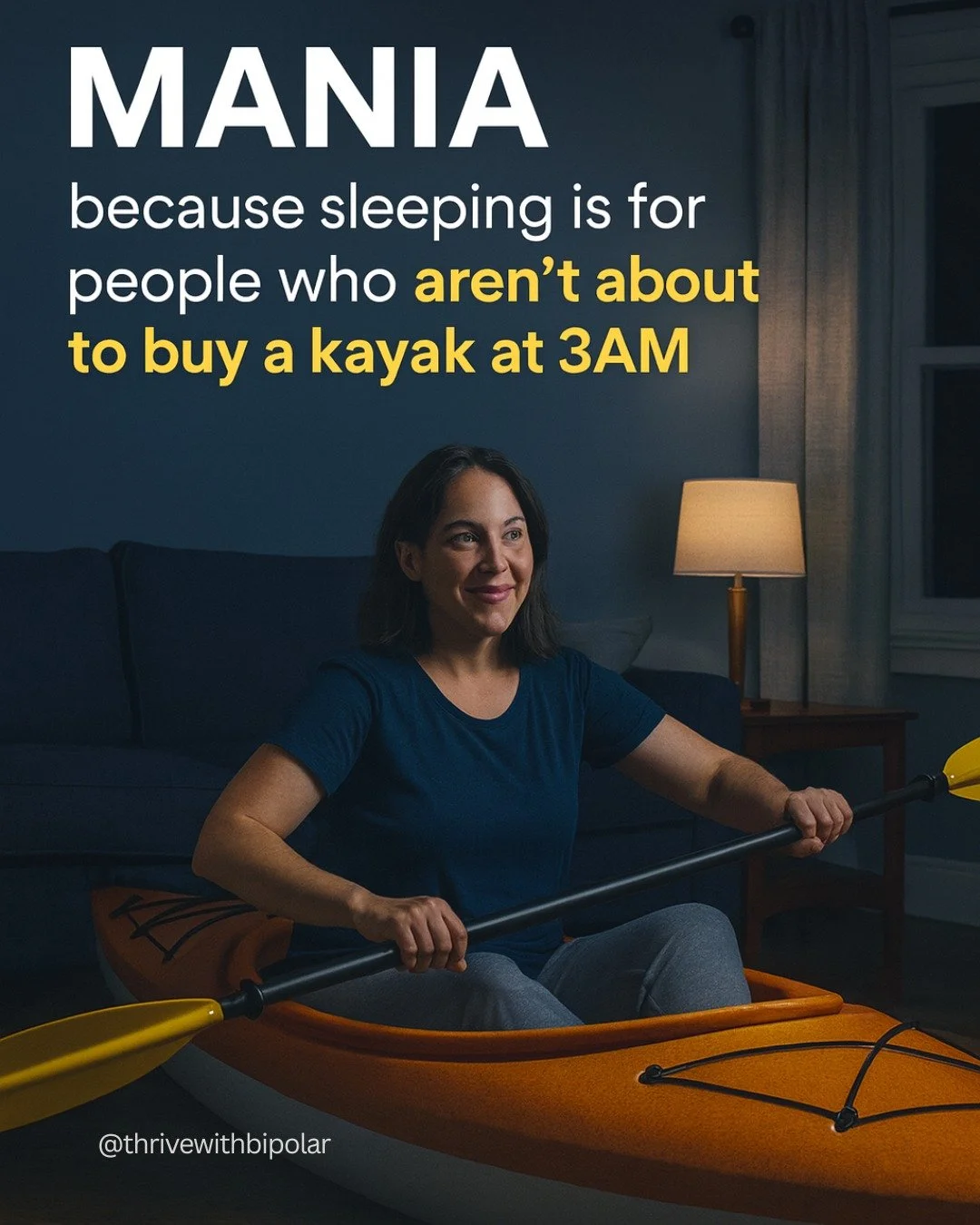 Ever found yourself redecorating, planning a startup, and buying a kayak before sunrise?
Yeah… mania has a way of making everything feel urgent and brilliant at 3AM.
It’s funny until it’s not (i.e., you've maxed out all the credit