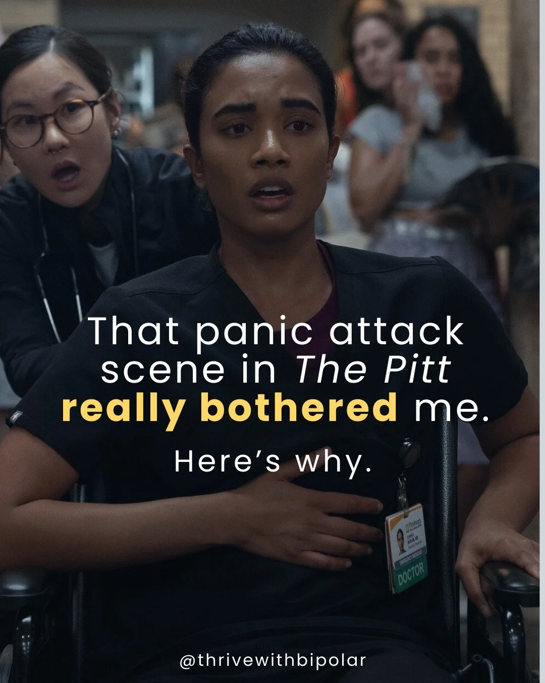 The panic attack scene in The Pitt felt incredibly real and painful to watch. 

Dr. Mohan suddenly develops chest pain, shallow breathing, and becomes overheated while working in the ER during a chaotic shift. She is so convinced something is medical