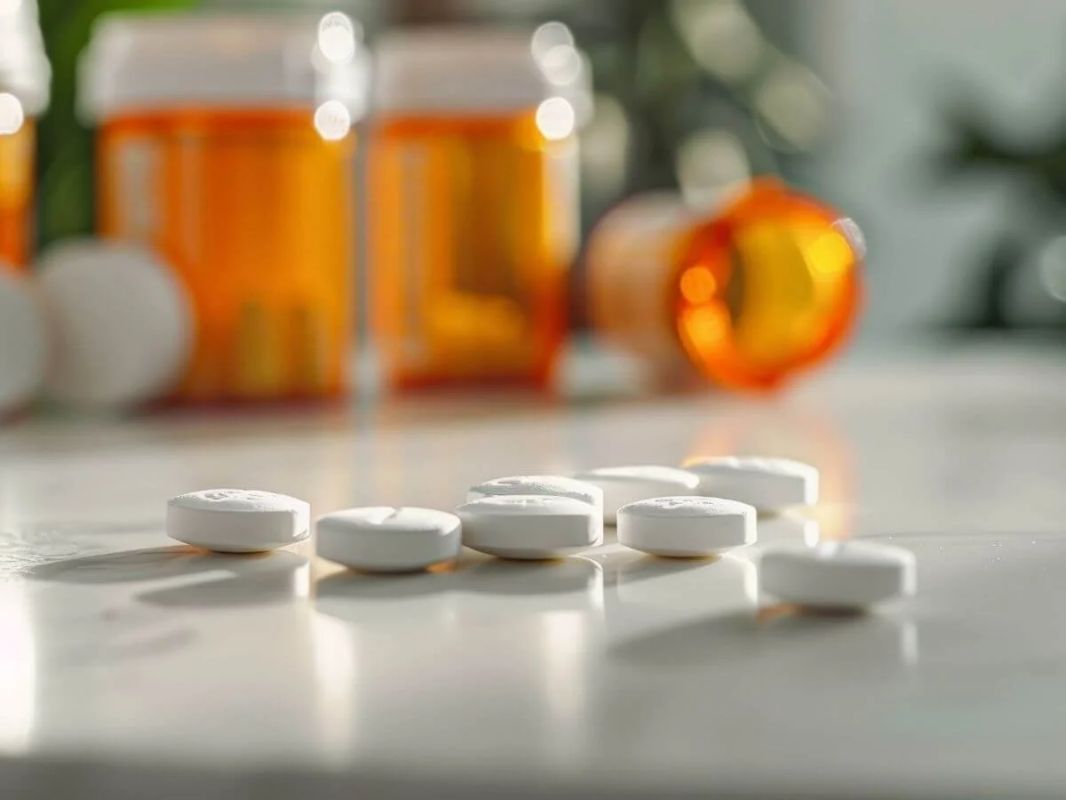 Prescription medication bottles commonly associated with mood stabilizers and bipolar disorder treatment.