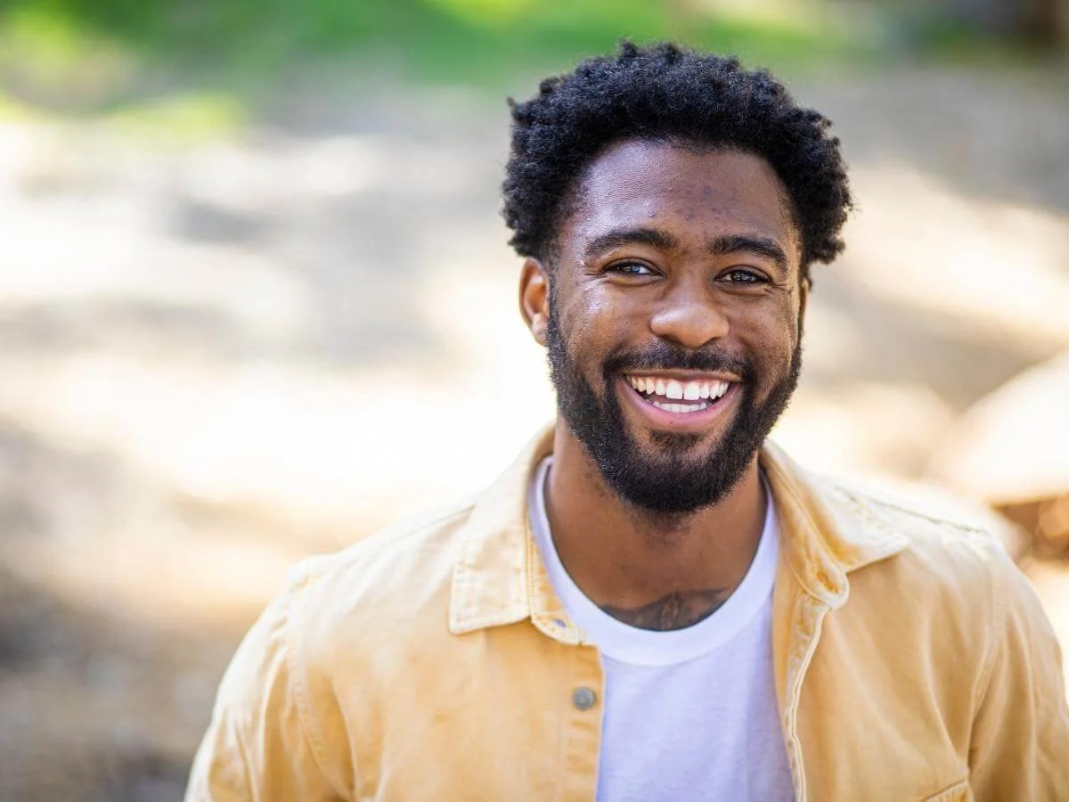 Happy man attending bipolar support group