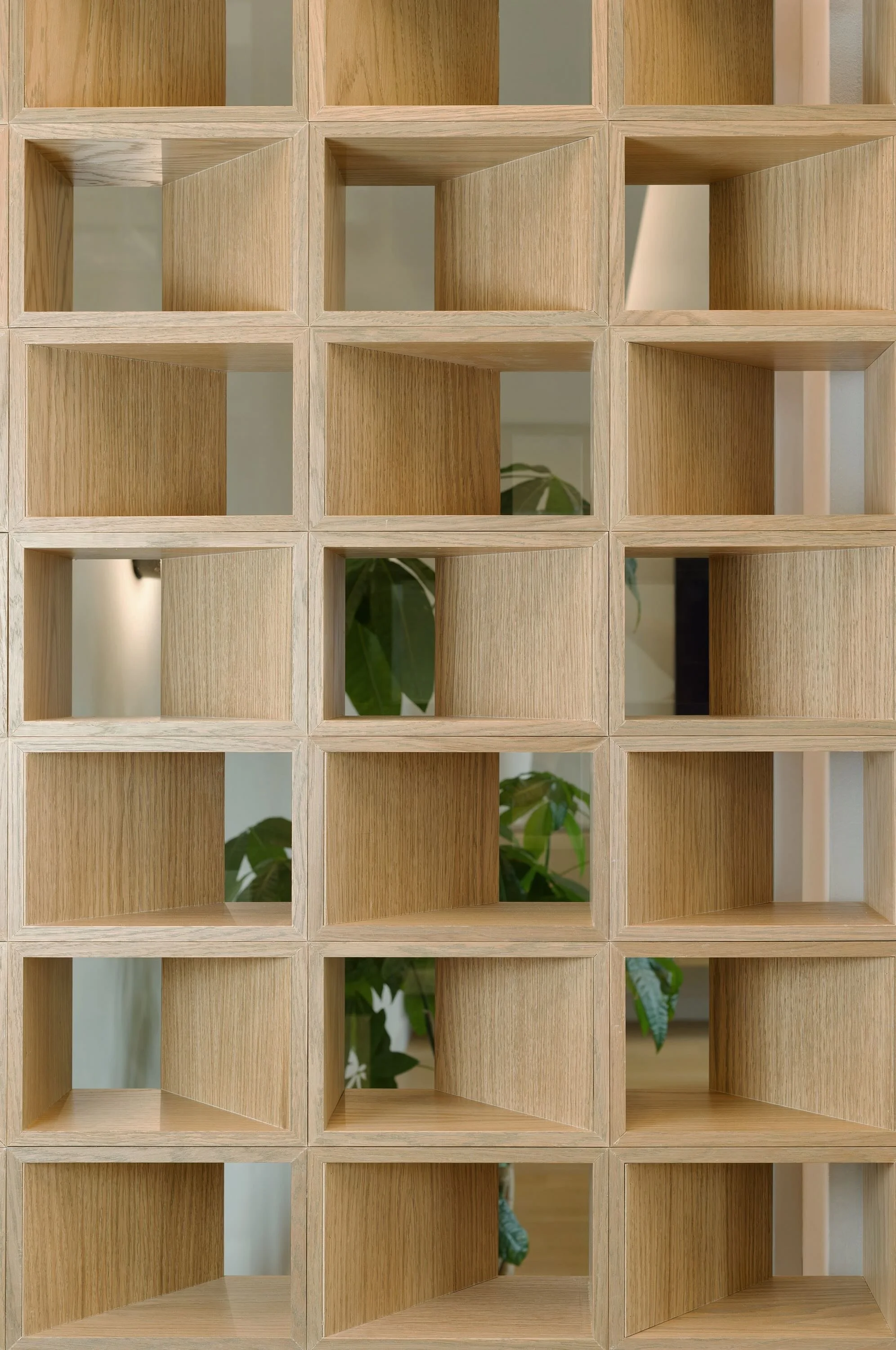custom wood block wall, Japanese-inspired minimalist workplace design, Renee Labbe Design Futures, Bell Design Group