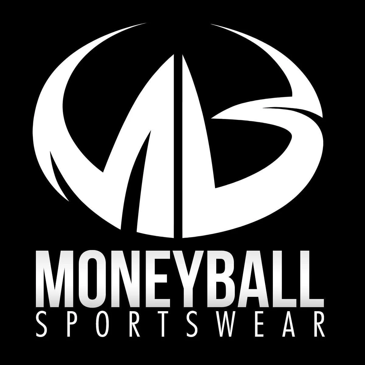 Moneyball Sportswear logo with stylized initials MB in white on black background.