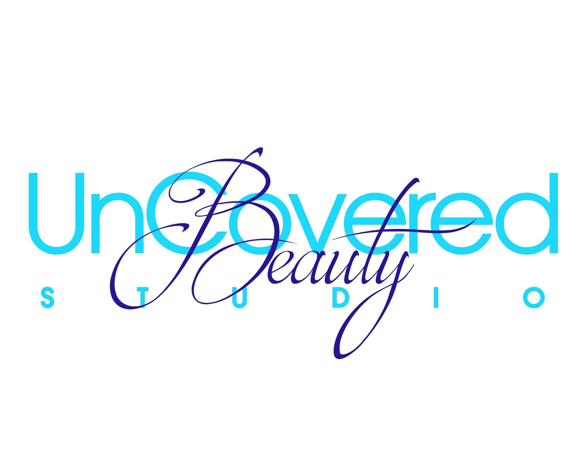 Logo for Uncovered Beauty Studio with stylized blue text on a white background.