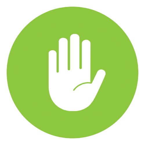 Green circular sign with a white hand raised in a stop gesture.