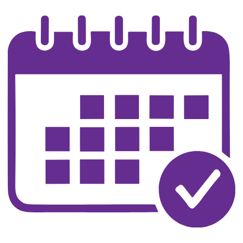Calendar with a check mark that signifies completion or approval.