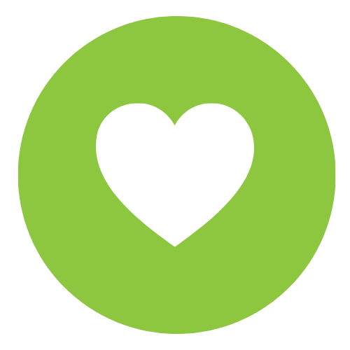 Green circle with a white heart in the center.