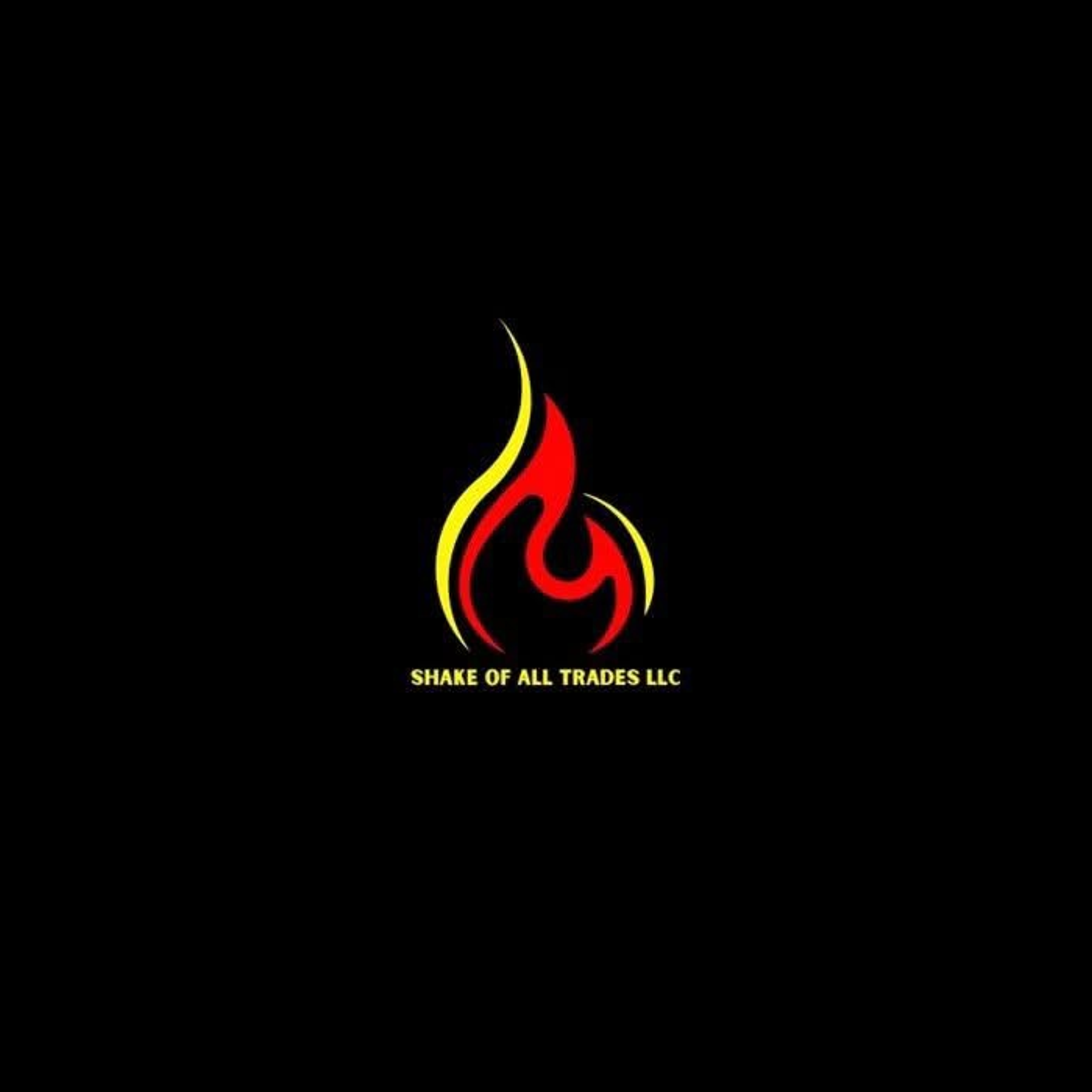 Shake of All Trades LLC handyman services in Austin Texas logo with red and yellow flame