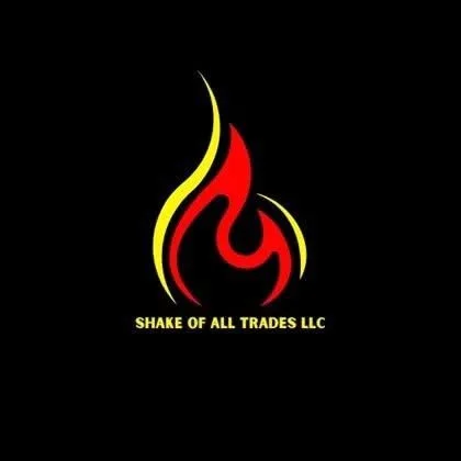 Shake of All Trades LLC handyman logo featuring red and yellow flame design on black background