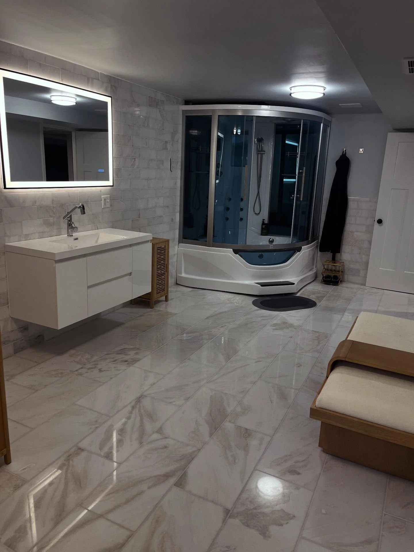 Welcome to the spa-inspired basement bathroom #grossepointe #grossepointeshores