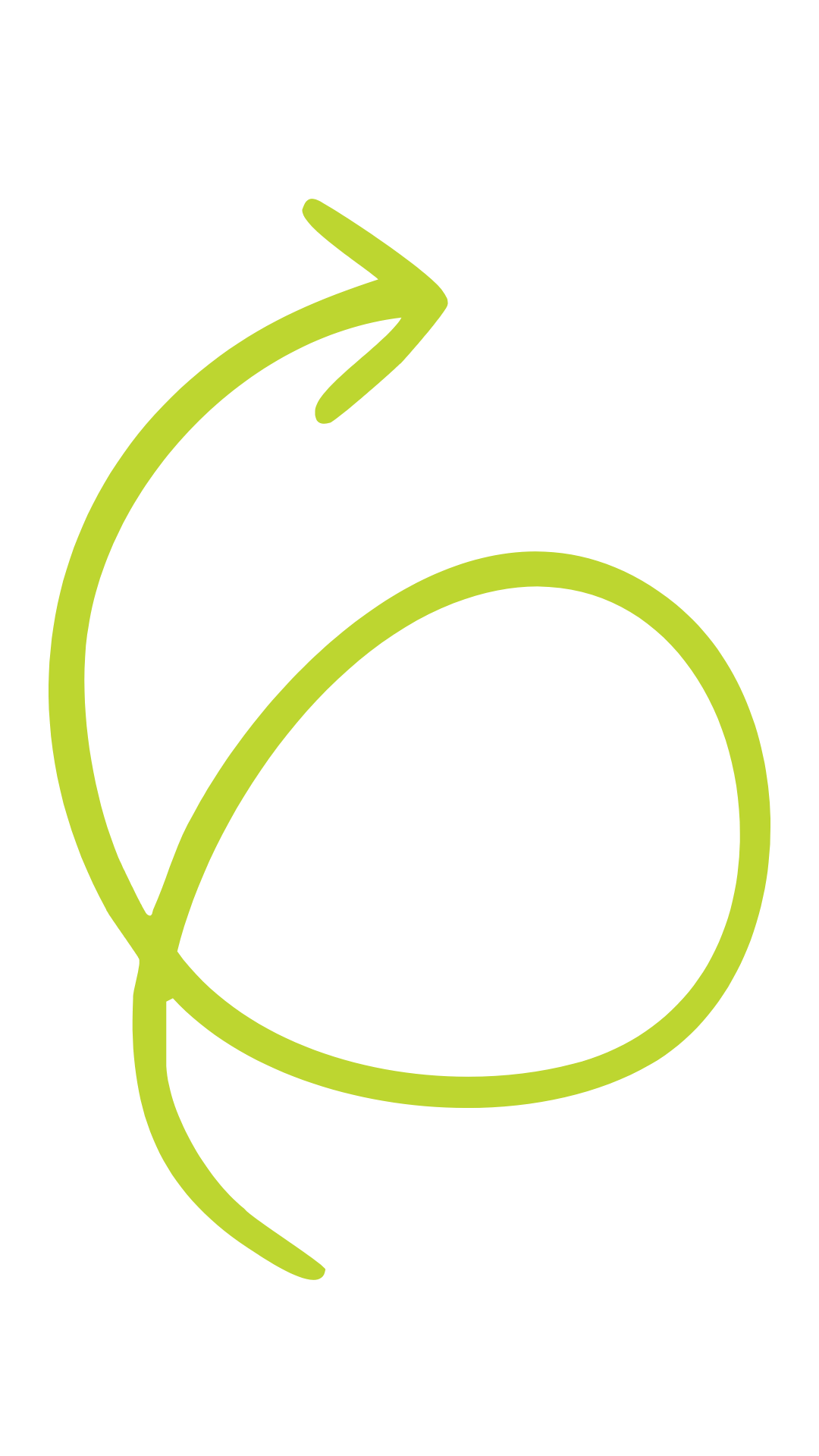 A lime green arrow forming a circle with a tail at the bottom and an upward curve to the right, pointing to the upper right.