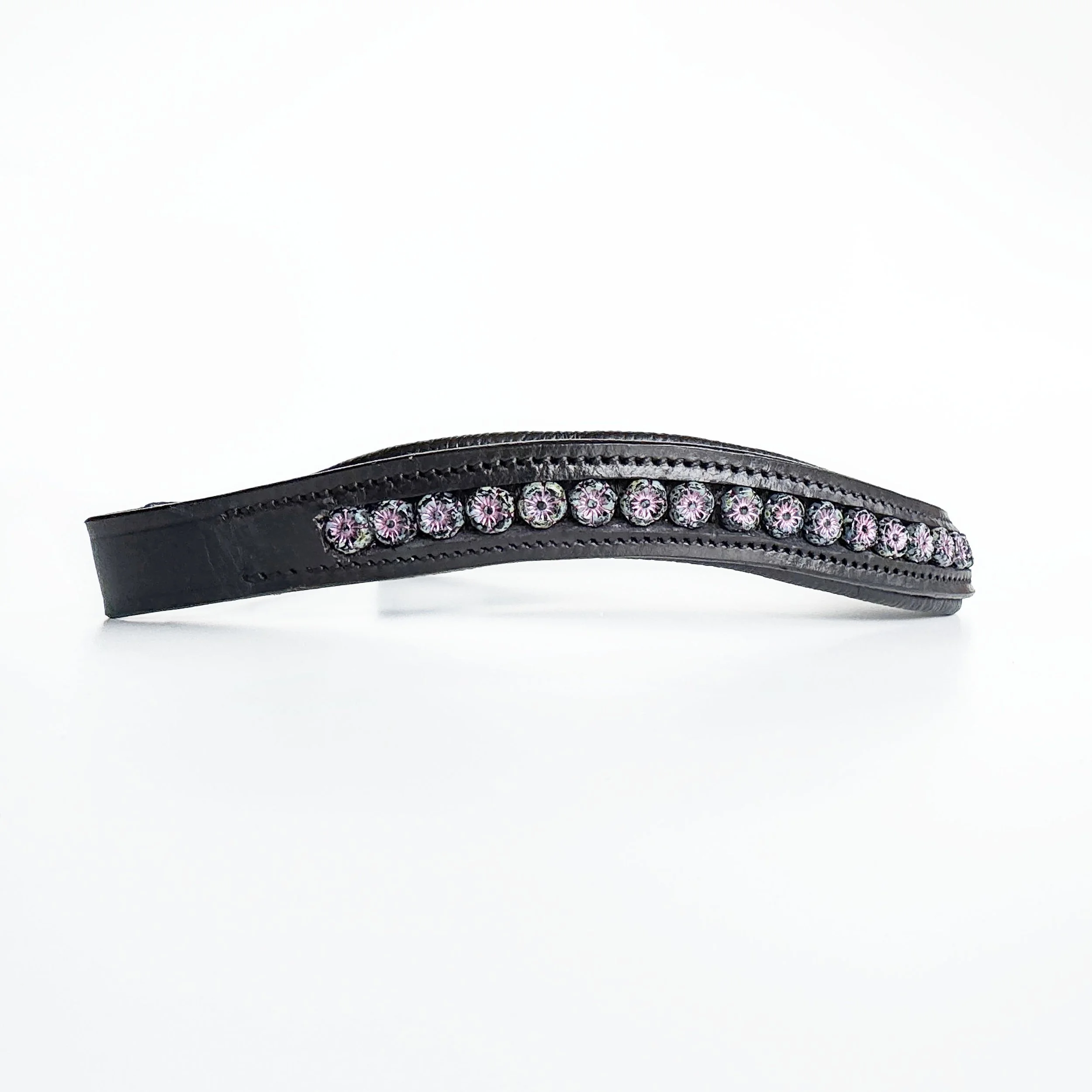Black & Purple Flower Leather Browband